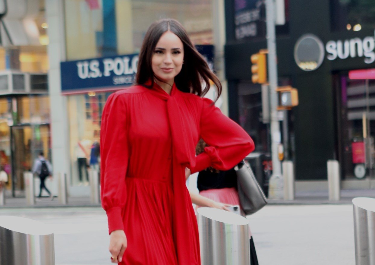 Sofia Carson, who said one 'Stanger Things' Character was a jerk before redeeming himself, smiling as she arrives at CBS Morning News in New York