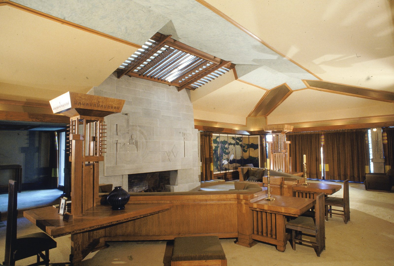 The Hollyhock House living room, designed by American architect Frank Lloyd Wright