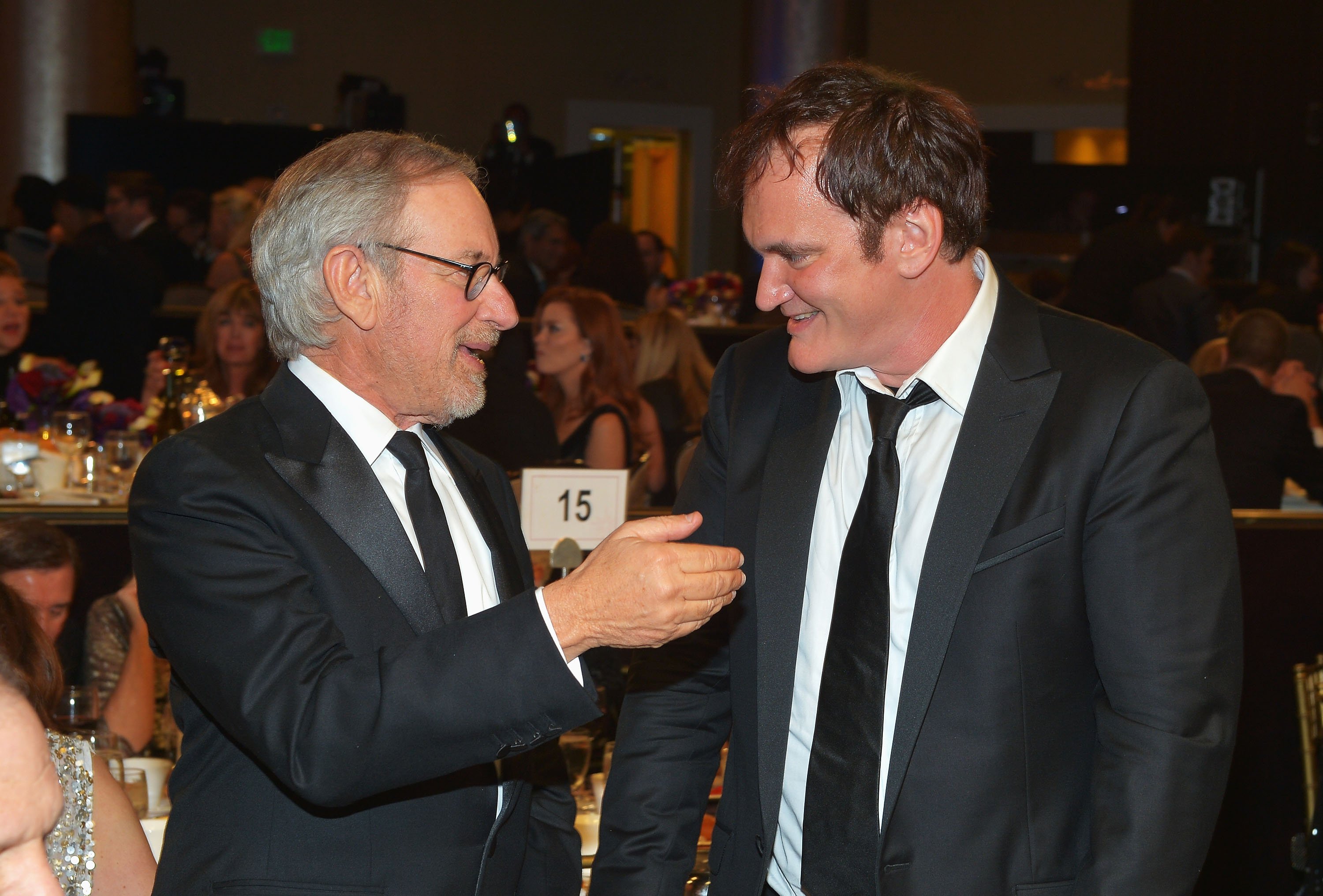 Steven Spielberg talks with Quentin Tarantino at the 2012 BAFTA Los Angeles Britannia Awards to celebrate the best in movies