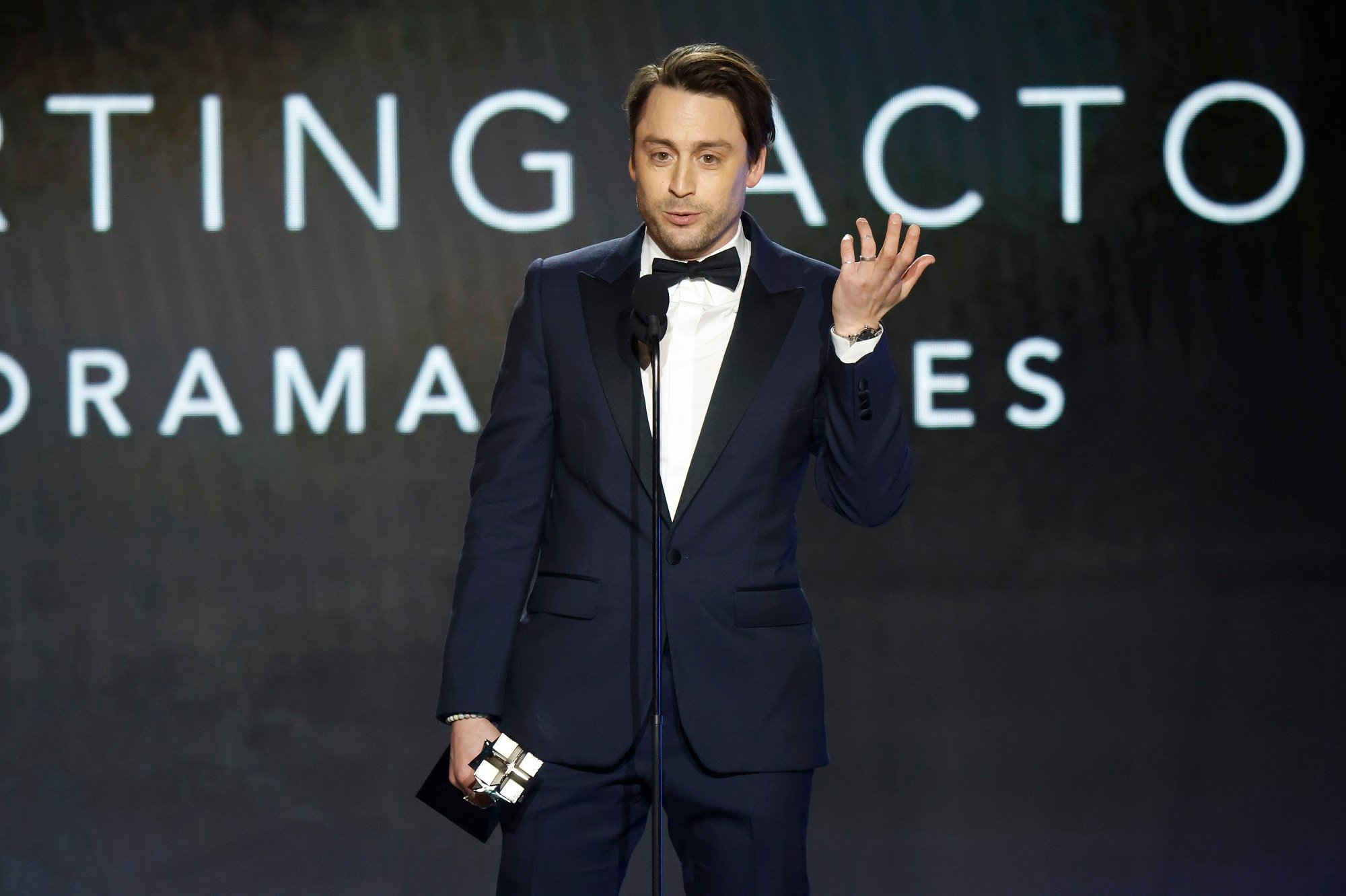 'Succession' star Kieran Culkin accepting his award at the 27th Annual Critics Choice Awards