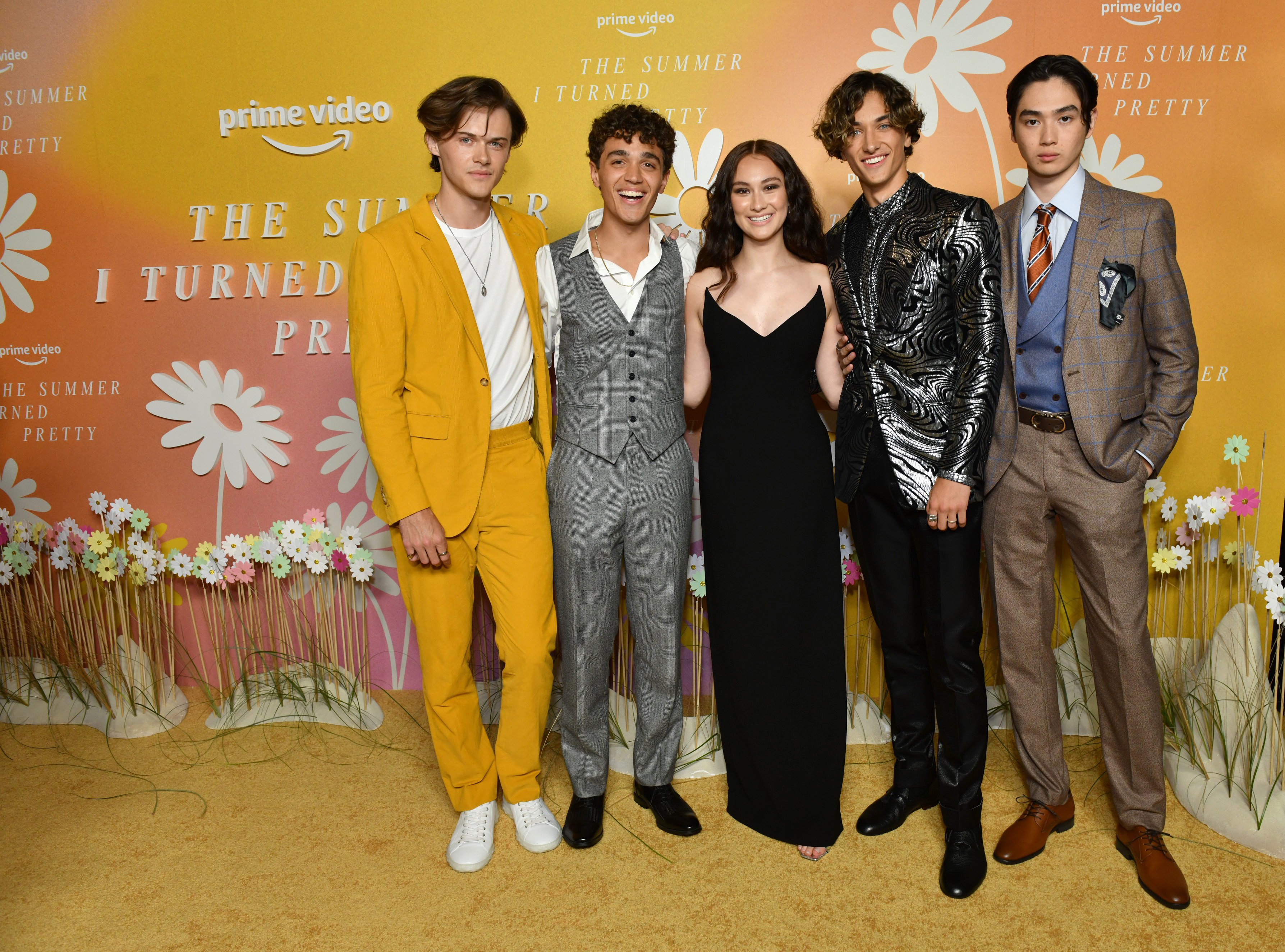 Christopher Briney, David Iacono, Lola Tung, Gavin Casalegno, and Sean Kaufman attends the New York City premiere of the Prime Video series 'The Summer I Turned Pretty'