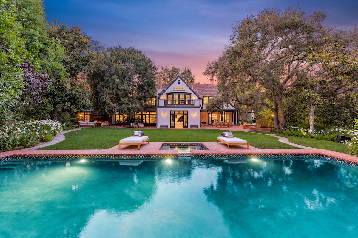 View of pool and house formerly owned by Steven Bochco