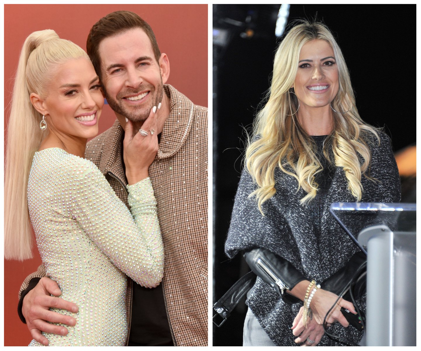 Side by side photos of Heather Rae Young with Tarek El Moussa, and Christina Hall, who shares two kids with the couple.
