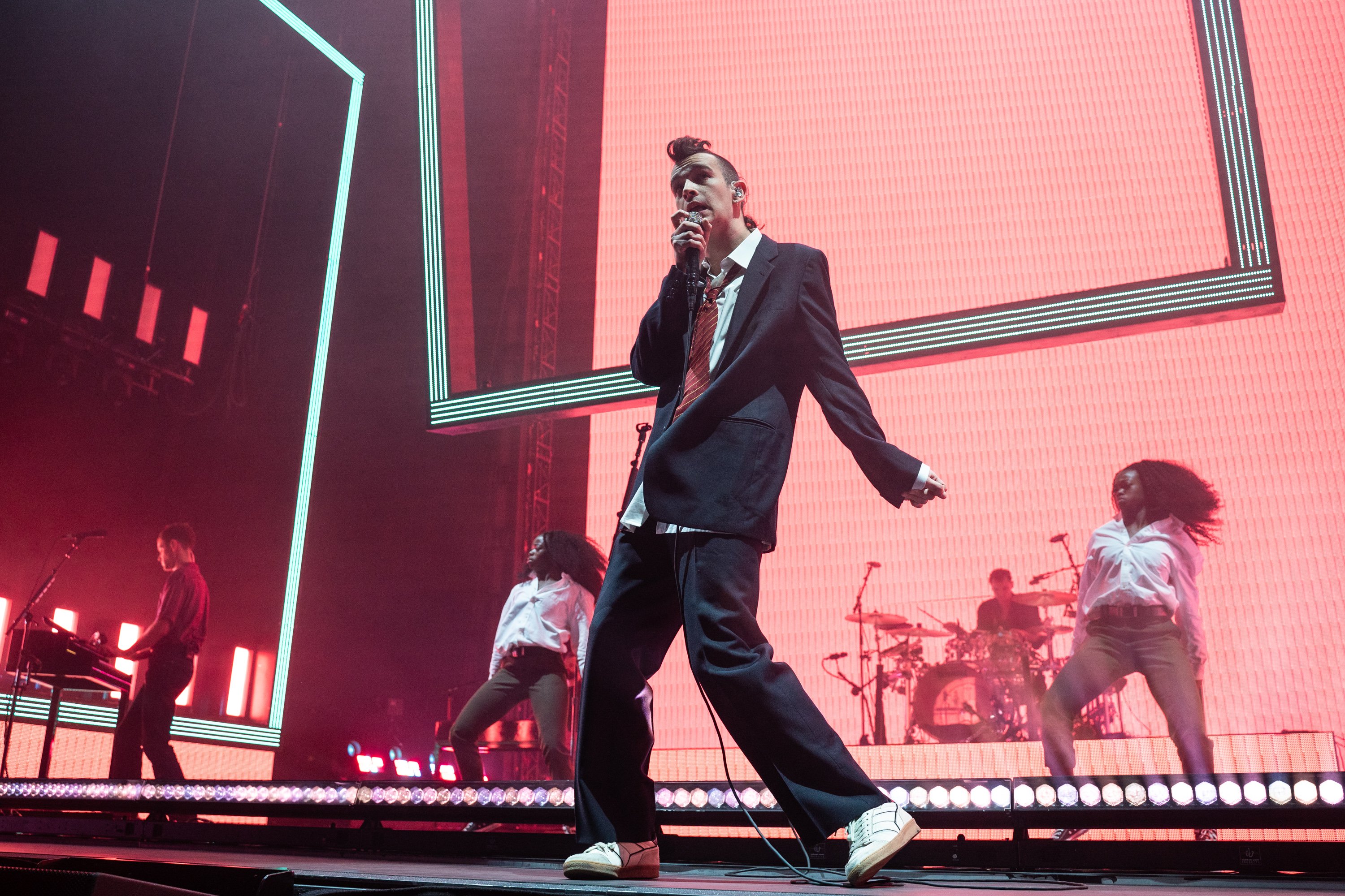 Matthew (Matty) Healy of The 1975 performs at The O2 Arena