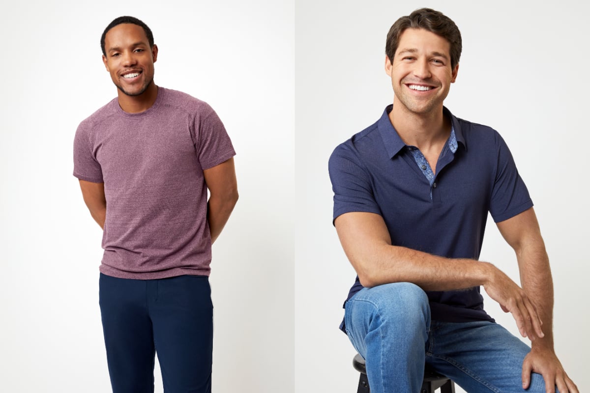 The Bachelorette 2022 'villains' reportedly won't appear at the Men Tell All. A split image shows Chris A. wearing a purple shirt and Hayden M. wearing a blue polo.