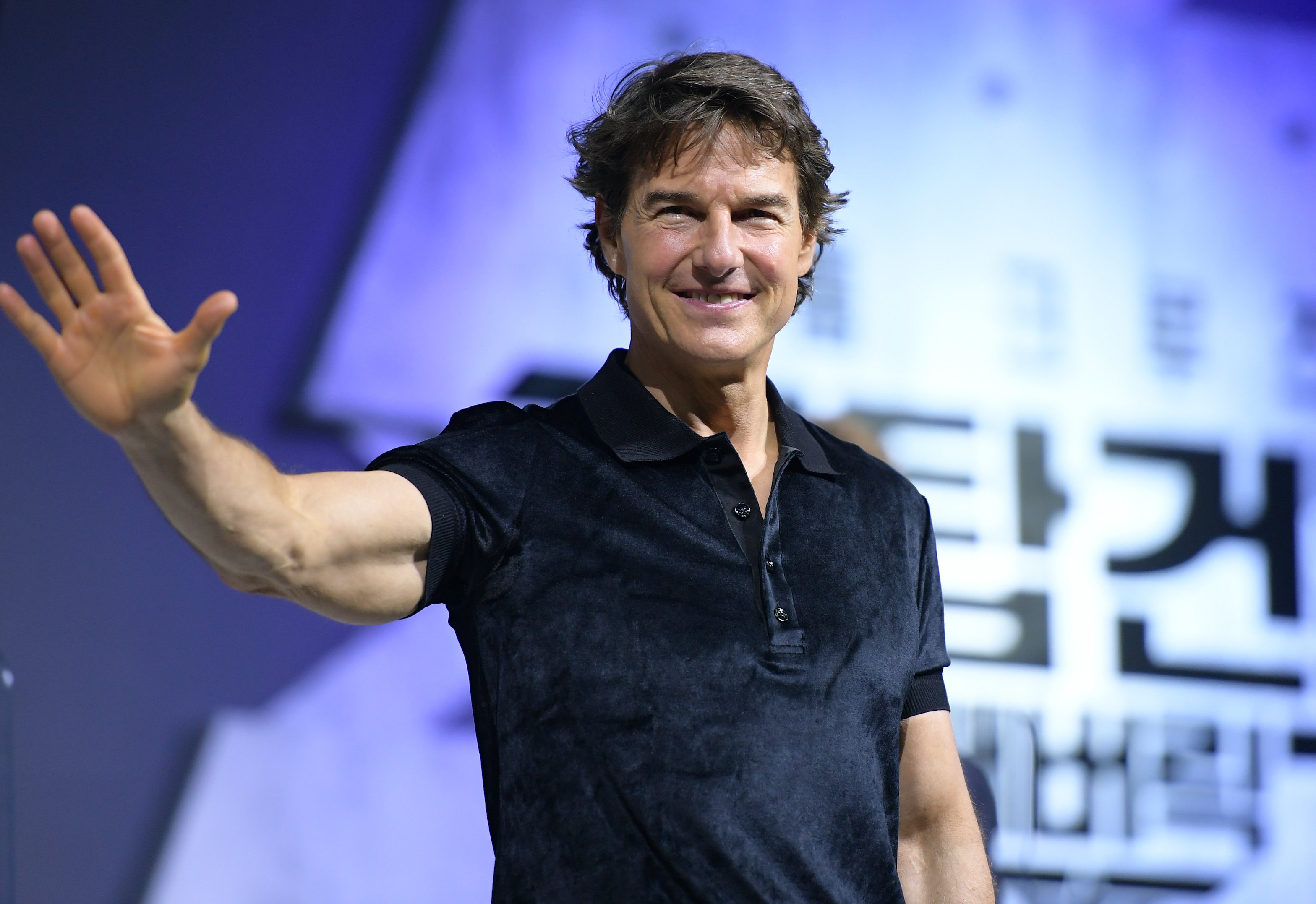 Tom Cruise attends a press conference for Top Gun: Maverick in Korea