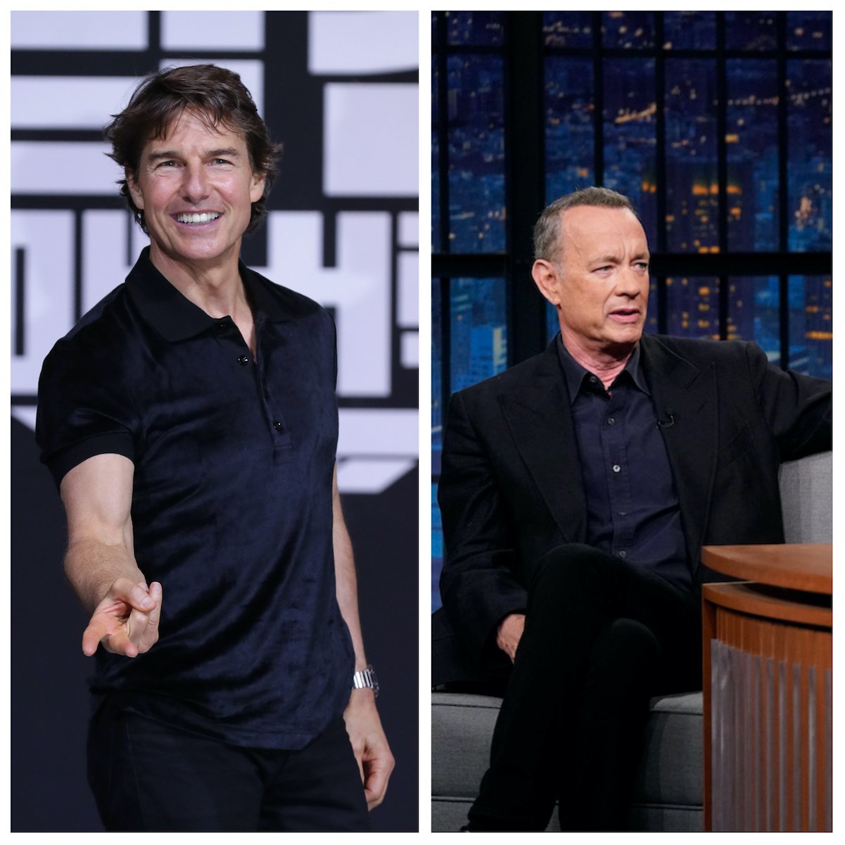 Tom Cruise and Tom Hanks, who both have a high net worth, pose at different events