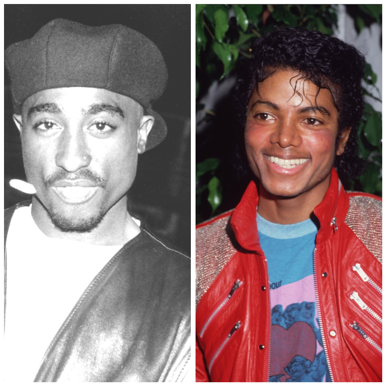 Tupac Shakur and Michael Jackson pose for separate photos; Tupac reportedly cancelled a collaboration with Jackson when Jackson skipped a recording session