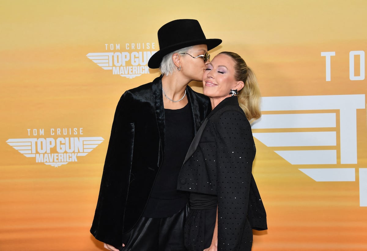 Dancer-model Victoria Brito (L) and girlfriend Braunwyn Windham-Burke attend the "Top Gun: Maverick" screening