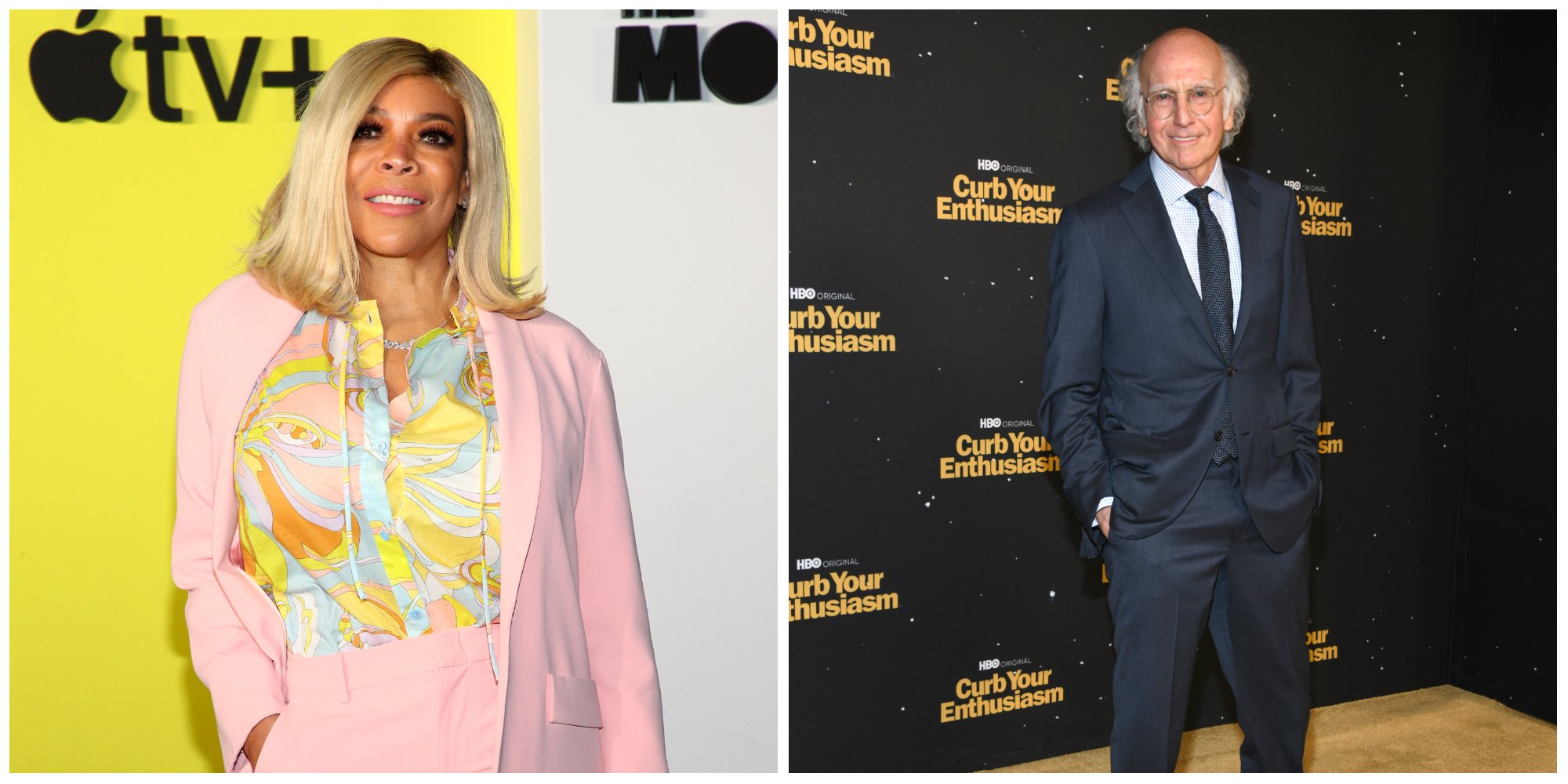 Wendy Williams and Larry David smile on the red carpet at separate events. 