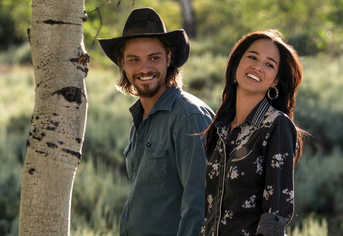 Yellowstone Monica (Kelsey Asbille) and Kayce (Luke Grimes) in an image from season 3
