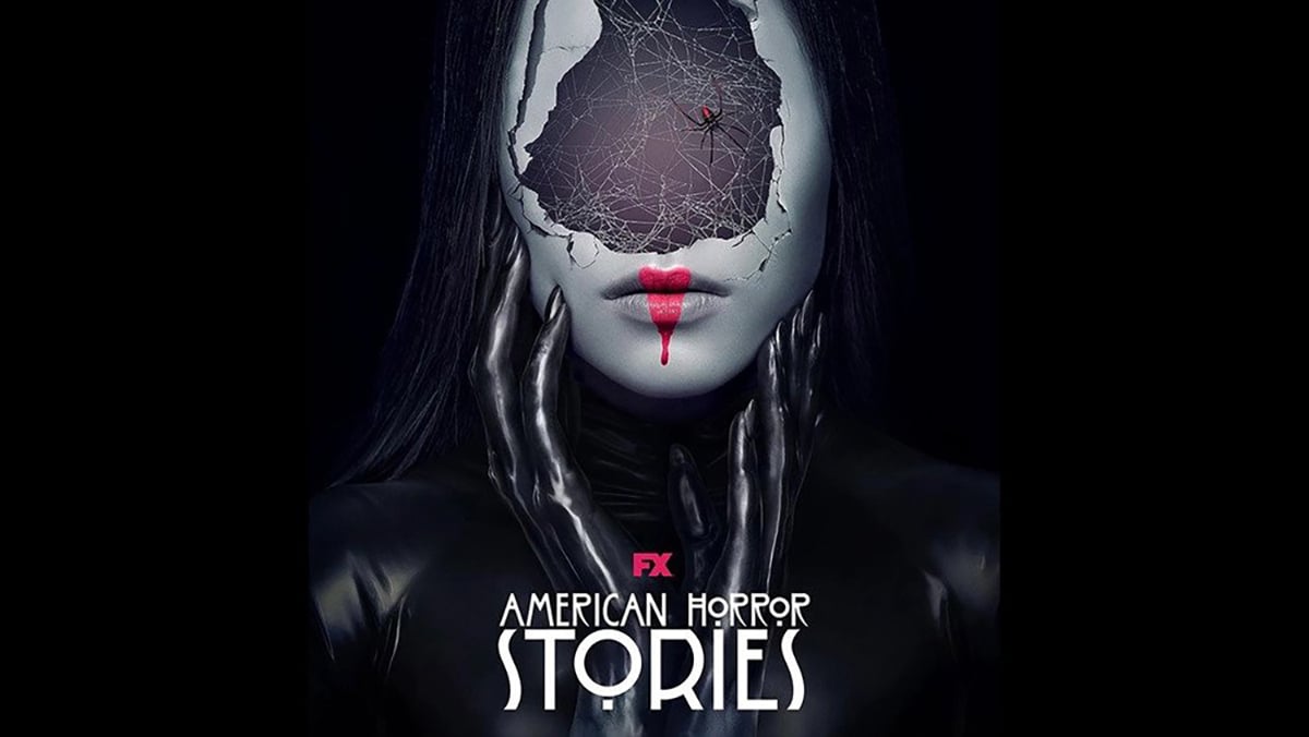 Das Artwork von American Horror Stories zeigt eine Frau mit blutenden Lippen und einem ausgehöhlten Gesicht, die Episode 6 der zweiten Staffel repräsentiert