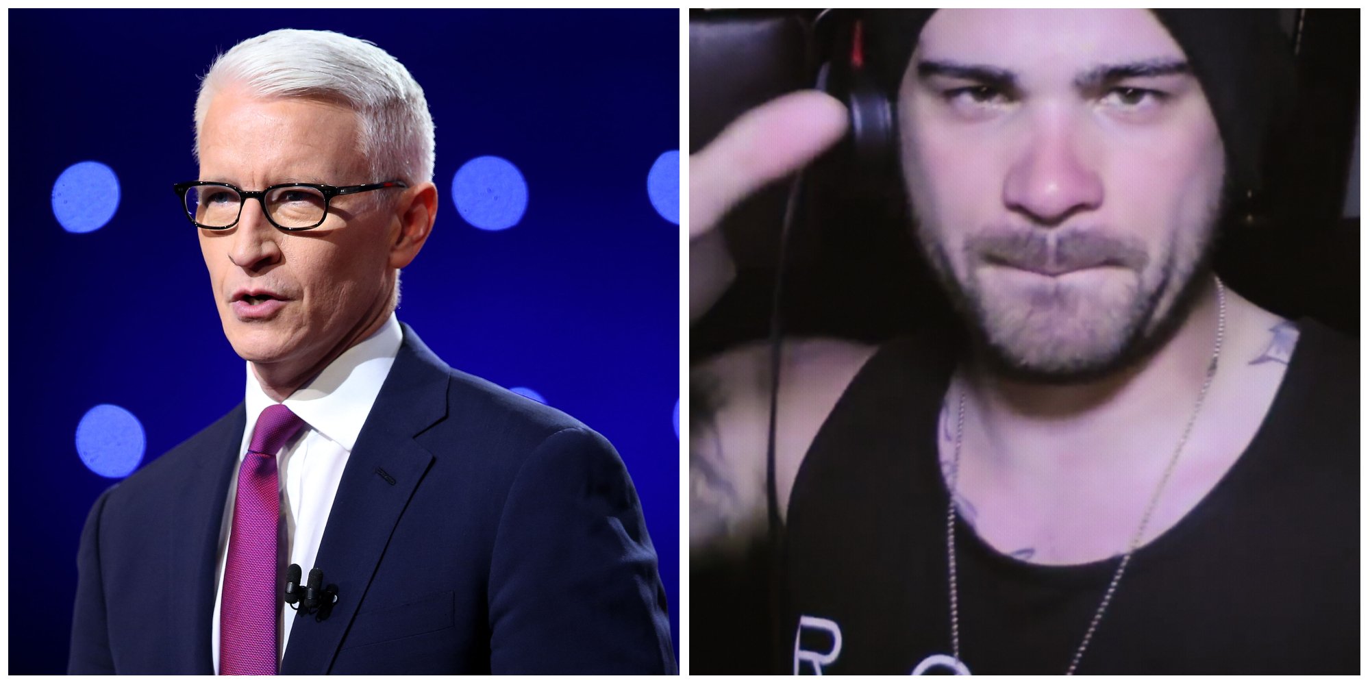 An image of Anderson Cooper next to an image of Hunter Moore from 'The Most Hated Man on the Internet'
