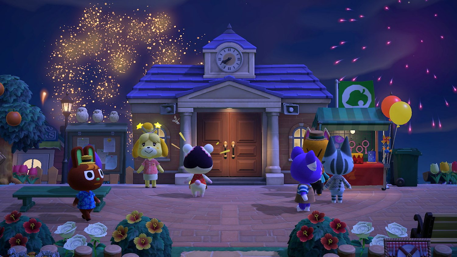 A fireworks event in August in Animal Crossing: New Horizons