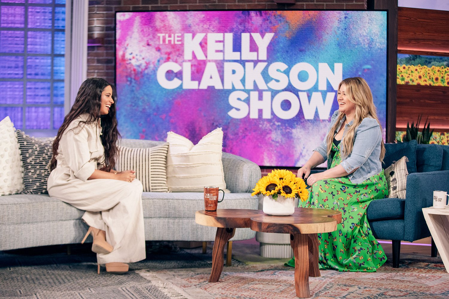 Camila Cabello and Kelly Clarkson on The Kelly Clarkson Show just weeks before Cabello replaced Clarkson on The Voice