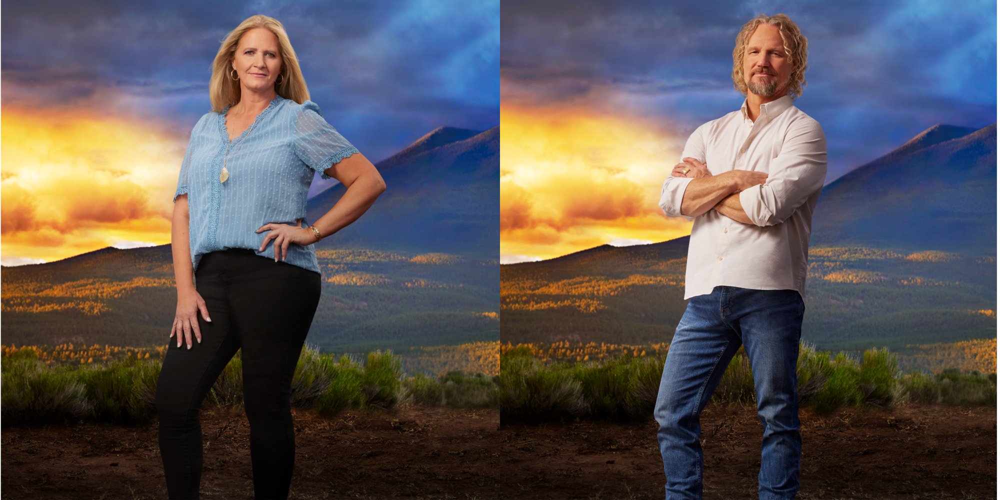 Christine and Kody Brown in side by side promotional images for season 17 of 'Sister Wives.'