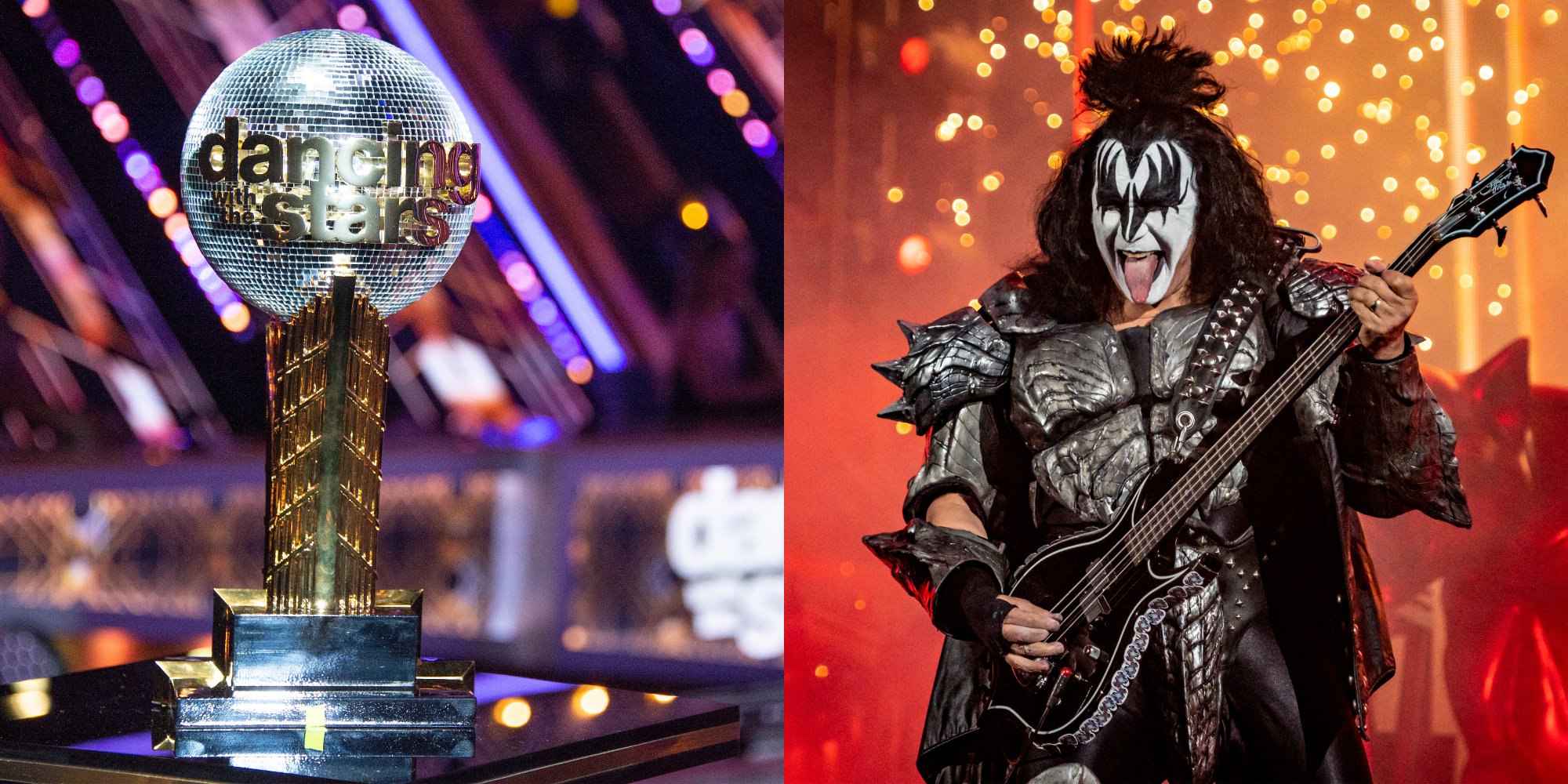 Side by side photos of the 'Dancing with the Stars' mirrorball and KISS bassist Gene Simmons.