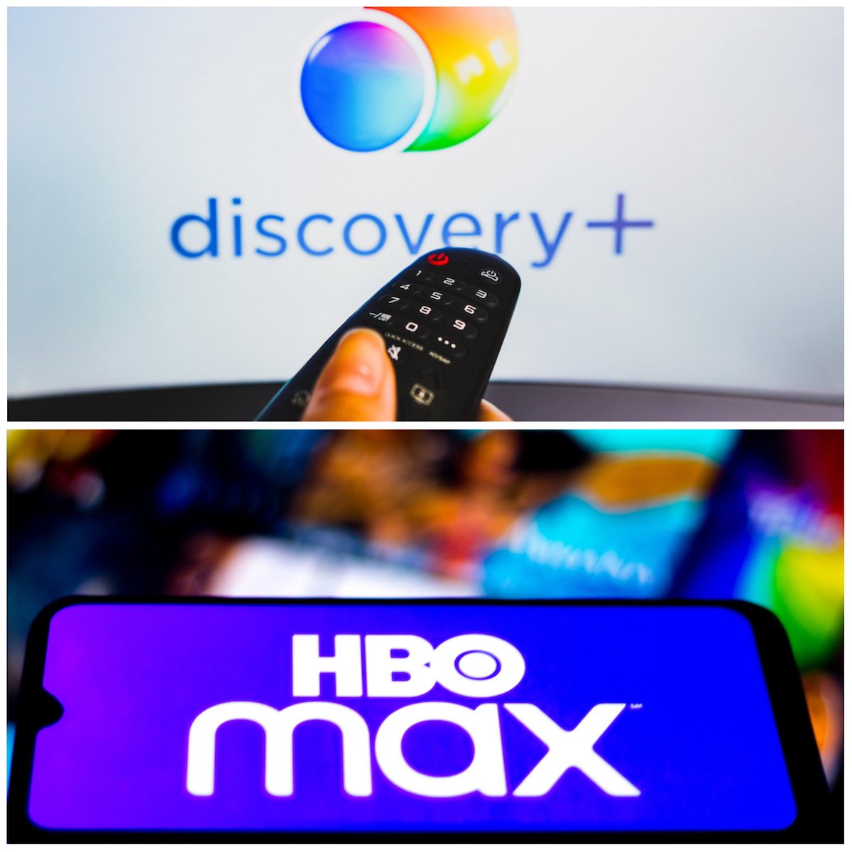 discovery plus, hbo max logos appear alongside one another following merger announcement
