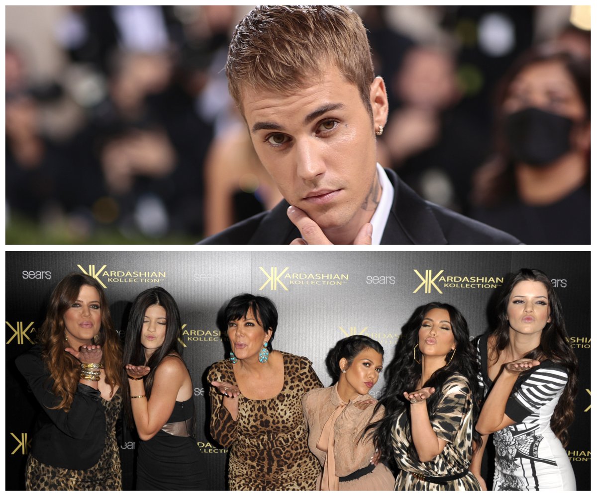 Combined photos of Justin Bieber with the Kardashian-Jenner sisters.