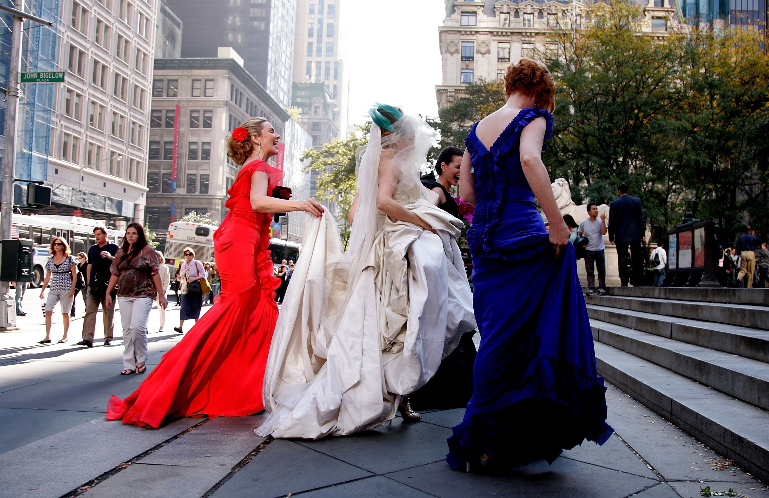 Kim Cattrall, Sarah Jessica Parker, Kristin Davis and Cynthia Nixon on the set of Sex and the City: The Movie