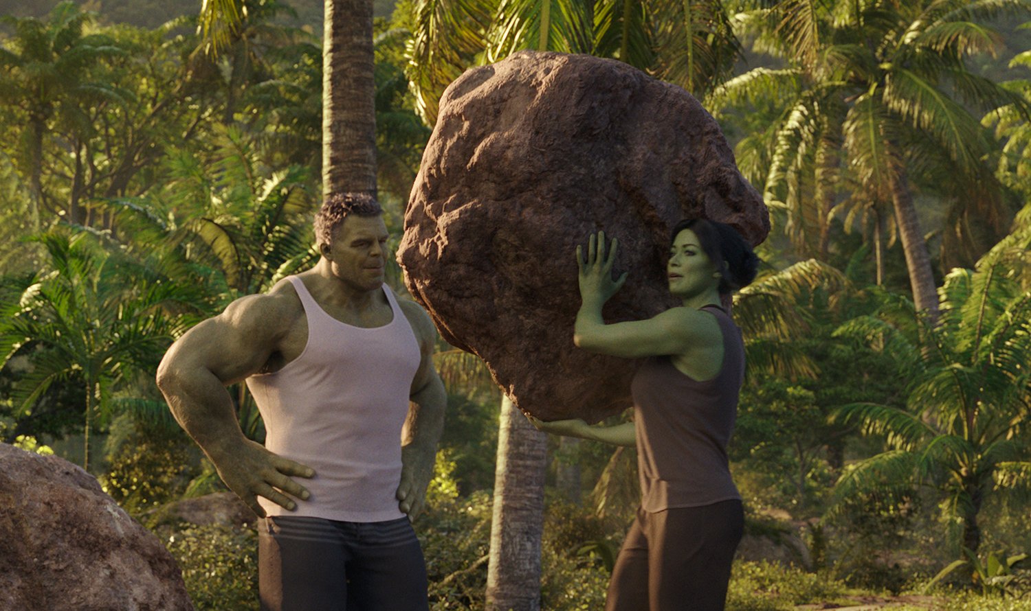 Mark Ruffalo as Hulk and Tatiana Maslany as She-Hulk in She-Hulk: Attorney at Law, which addressed Captain America's virginity