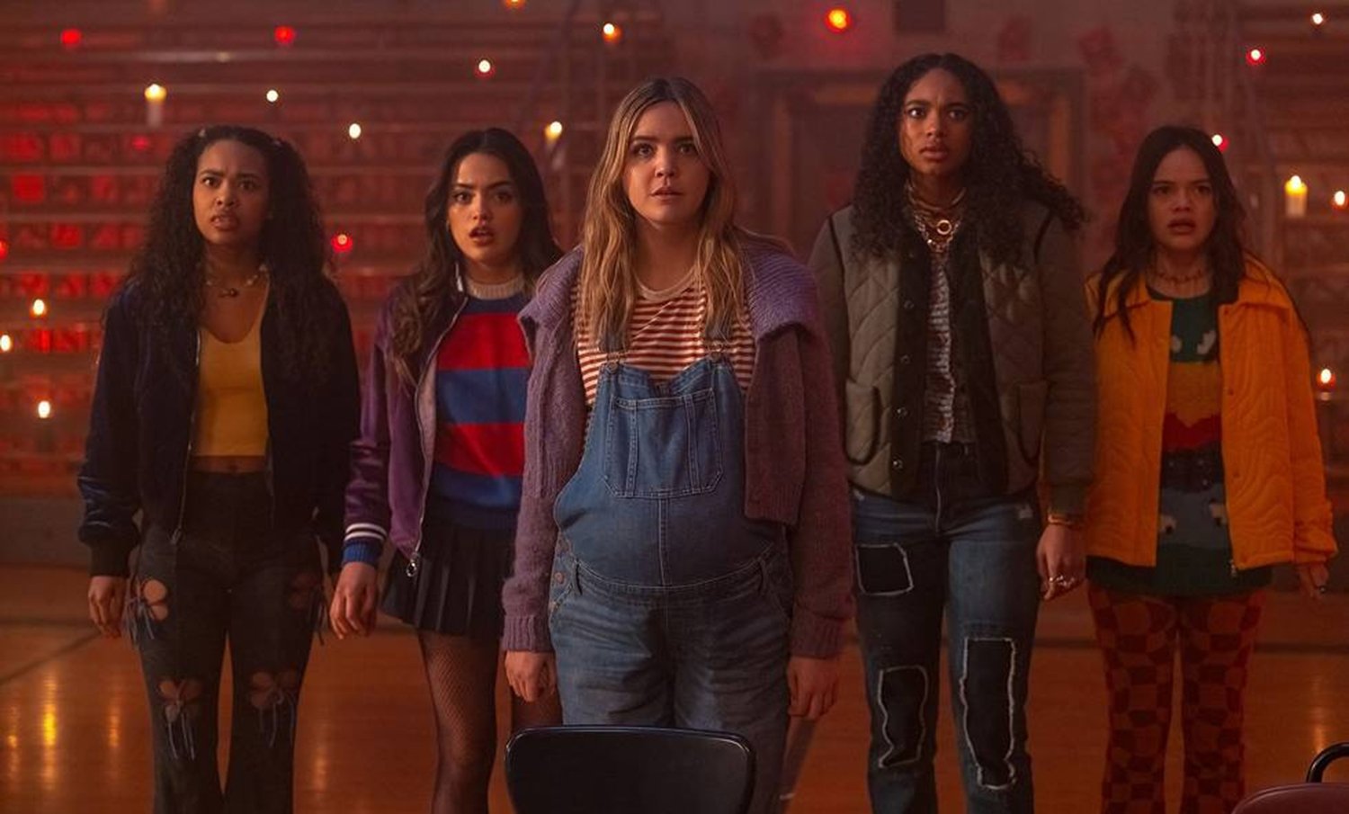 Zaria as Faran, Maia Reficco as Noa, Bailee Madison as Imogen, Chandler Kinney as Tabby, and Malia Pyles as Mouse in Pretty Little Liars: Original Sin