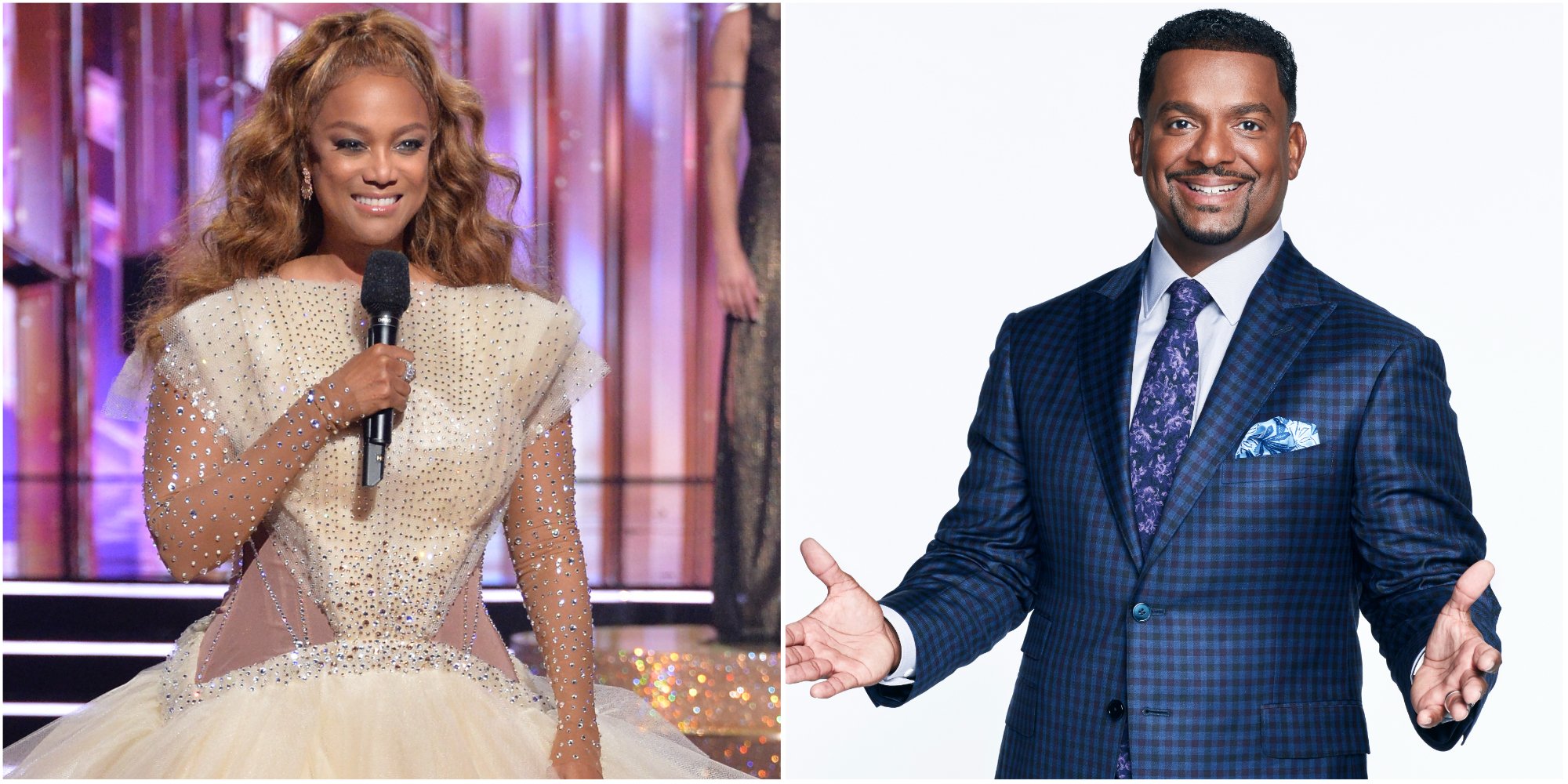 Tyra Banks and Alfonso Ribeiro in a set of side by side photographs.