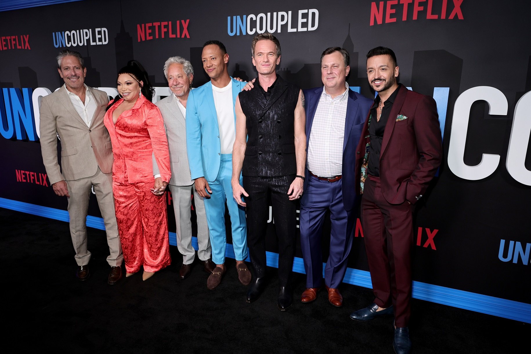 Darren Star, Tisha Campbell-Martin, Jeffrey Richman, Emerson Brooks, Neil Patrick Harris, Brooks Ashmanskas and Jai Rodriguez attend Netflix's Uncoupled