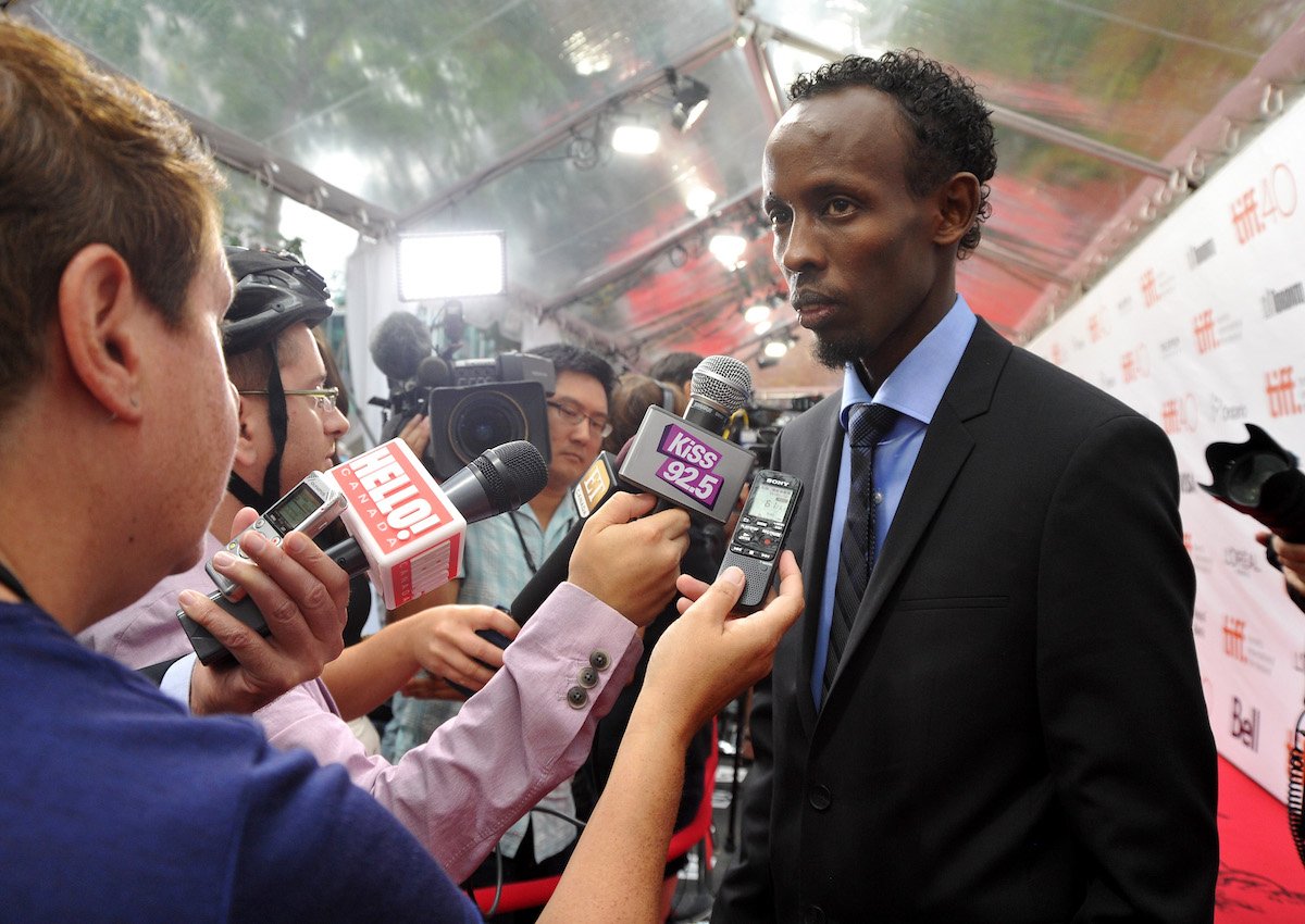 Actor Barkhad Abdi is interview on the red carpet before the "Eye In The Sky" premiere during the 2015 Toronto International Film Festival
