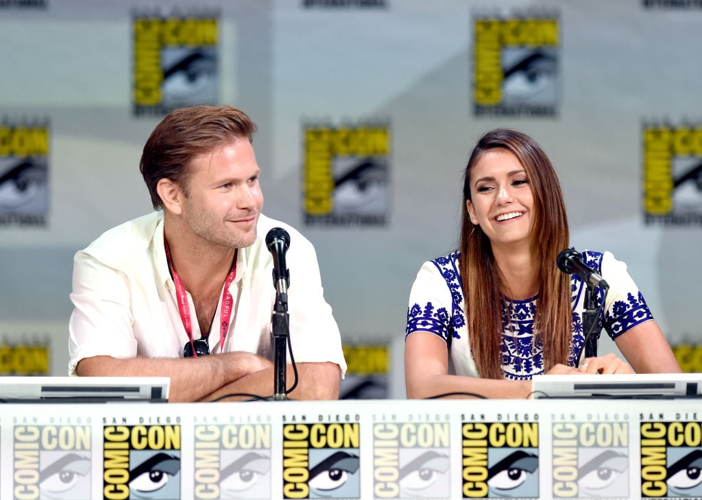 Alaric and Elena actors Matt Davis and Nina Dobrev on stage promoting 'The Vampire Diaries'