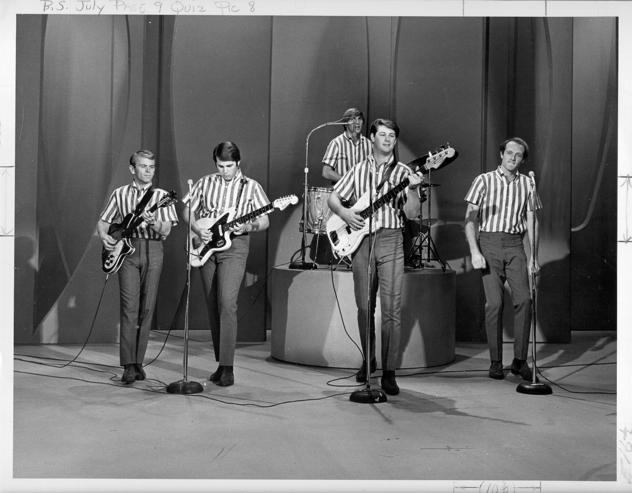 Rock and roll band The Beach Boys perform the song 'Wendy' on 'the Ed Sullivan Show'