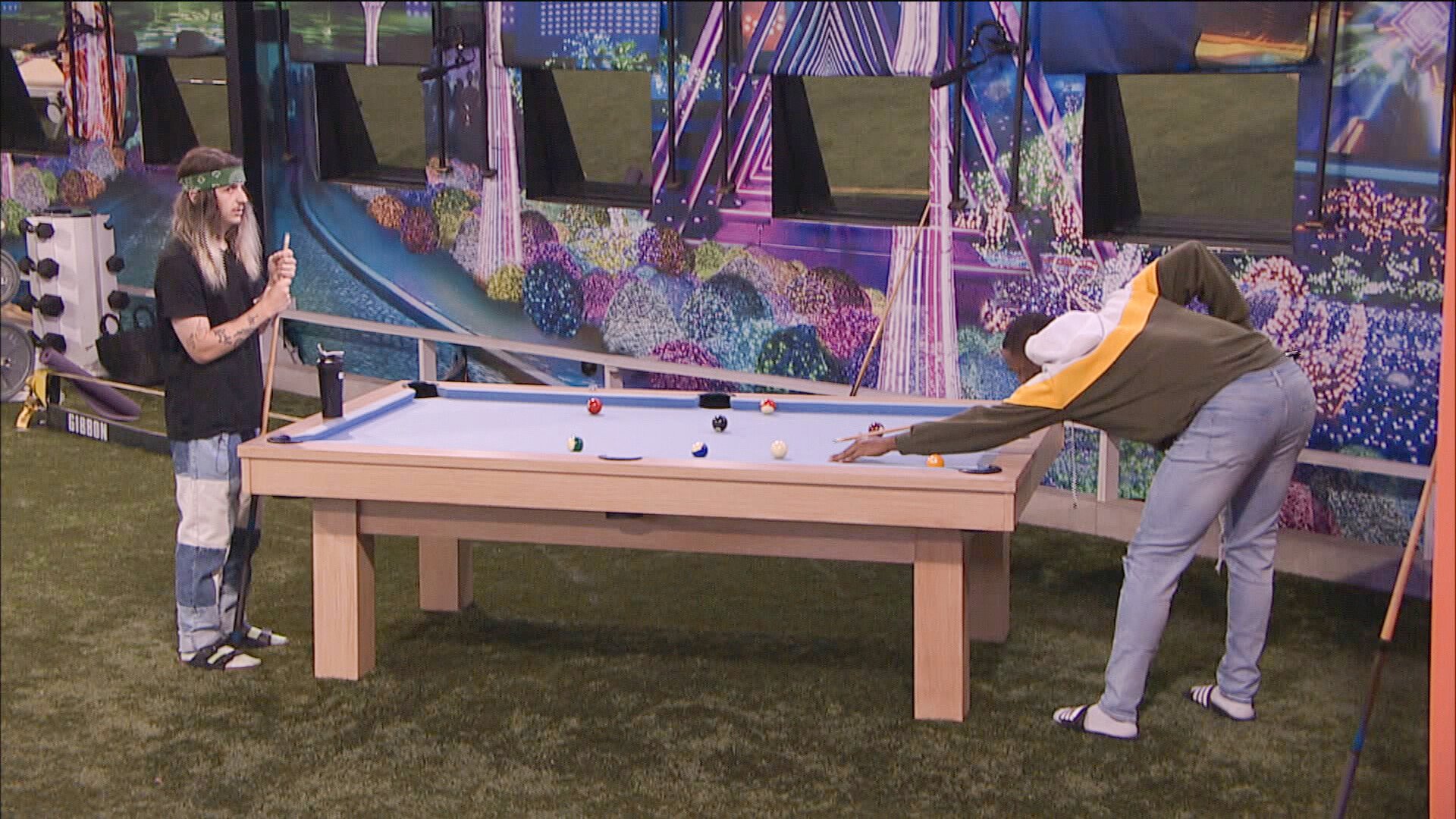 Matt Turner and Monte Taylor playing pool during 'Big Brother 24'