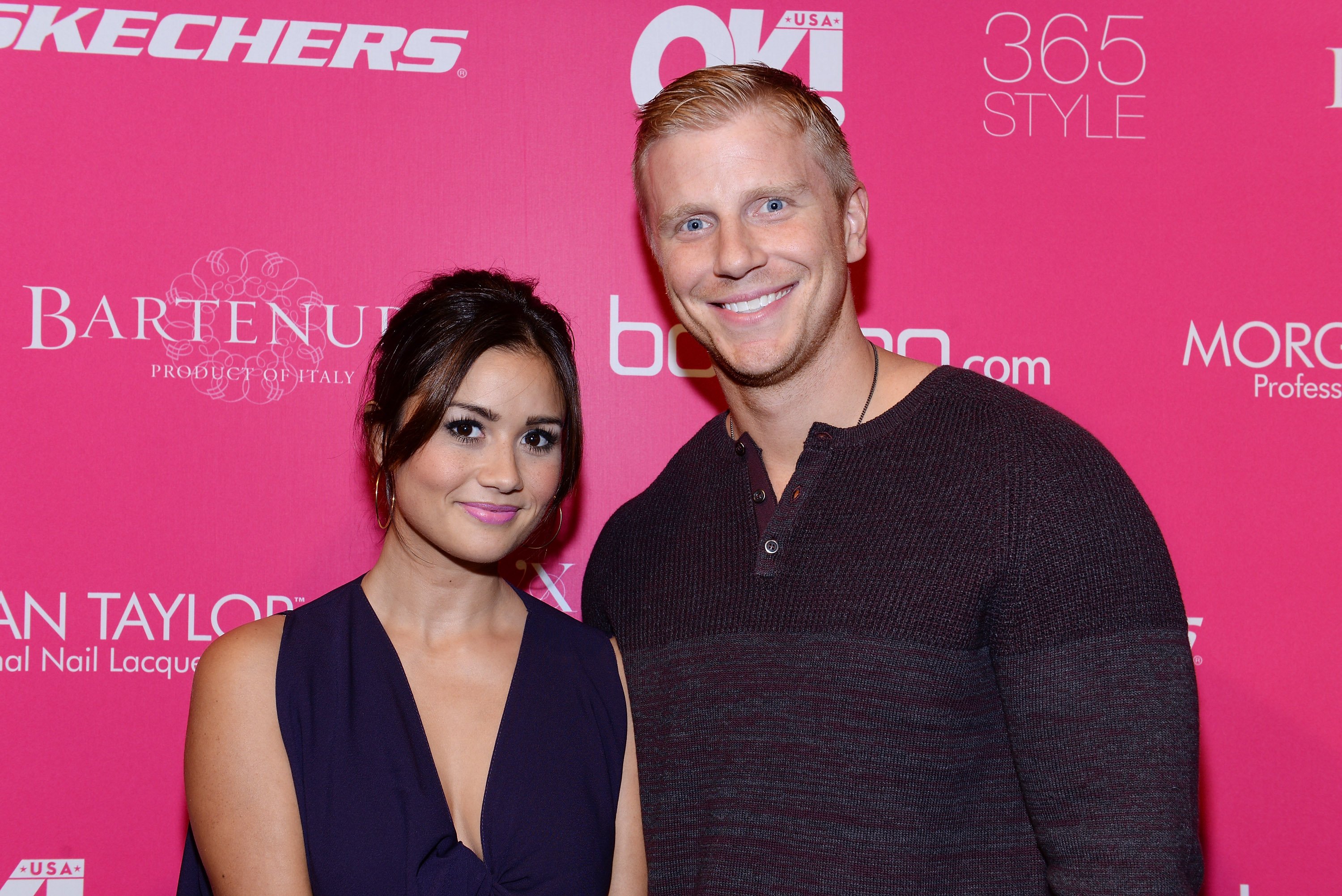 The Bachelor's Catherine and Sean Lowe pose at a media event.