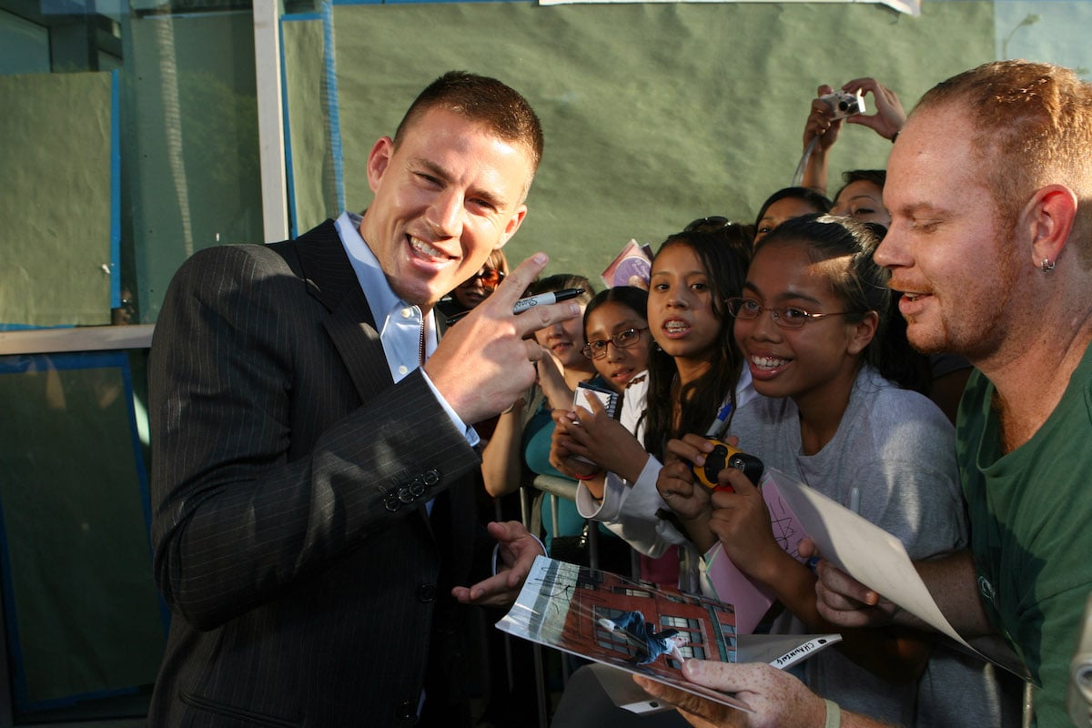 Actor Channing Tatum smiles with fans at the premiere of Step Up