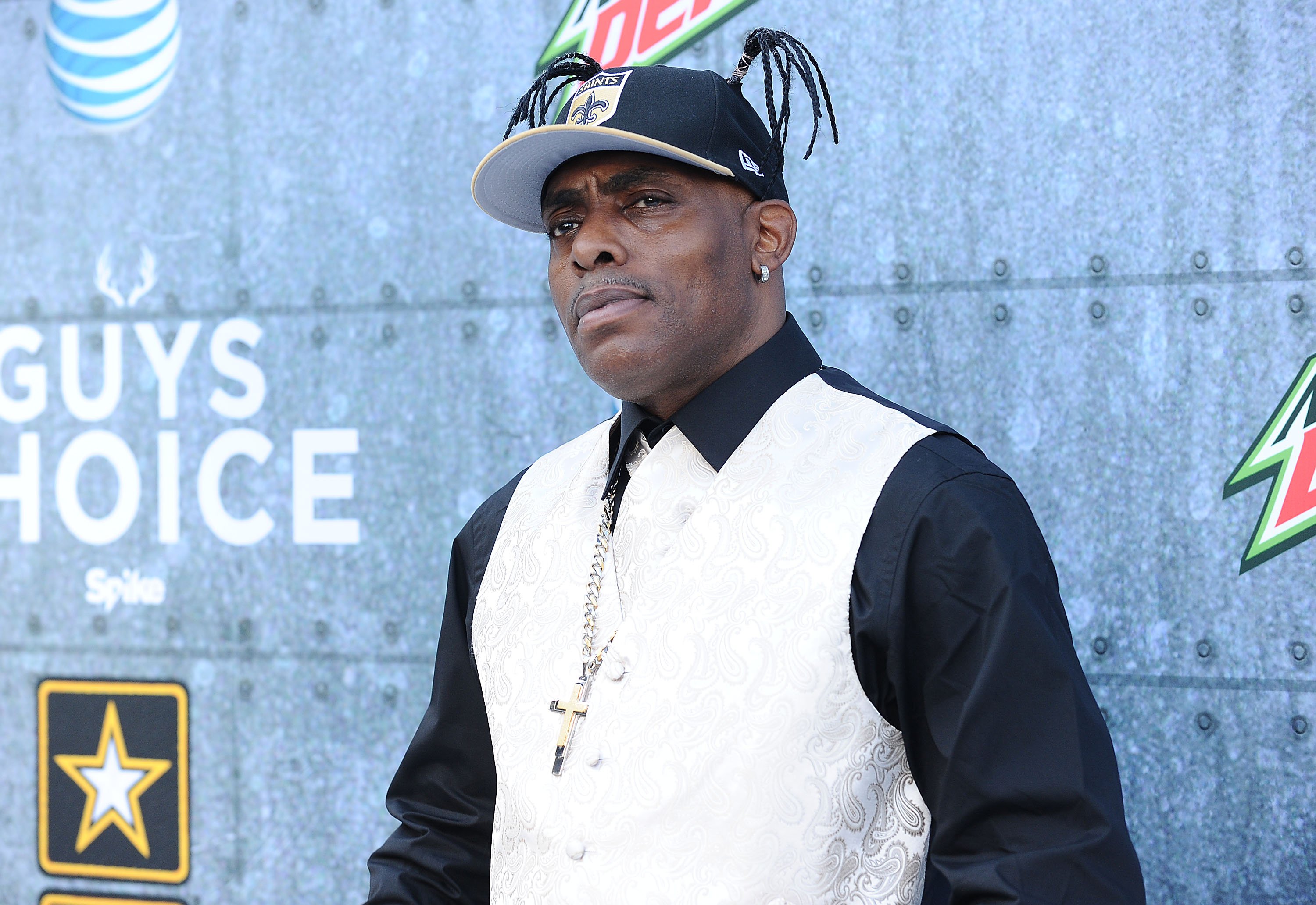Coolio wears a white vest and black dress shirt at Spike TV's Guys Choice 2015 in Culver City, California.