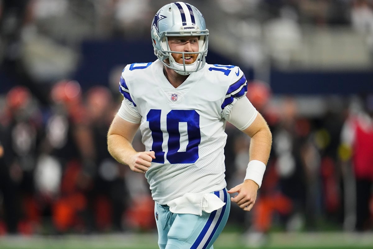 Cooper Rush celebrates against the Cincinnati Bengals at AT&T Stadium