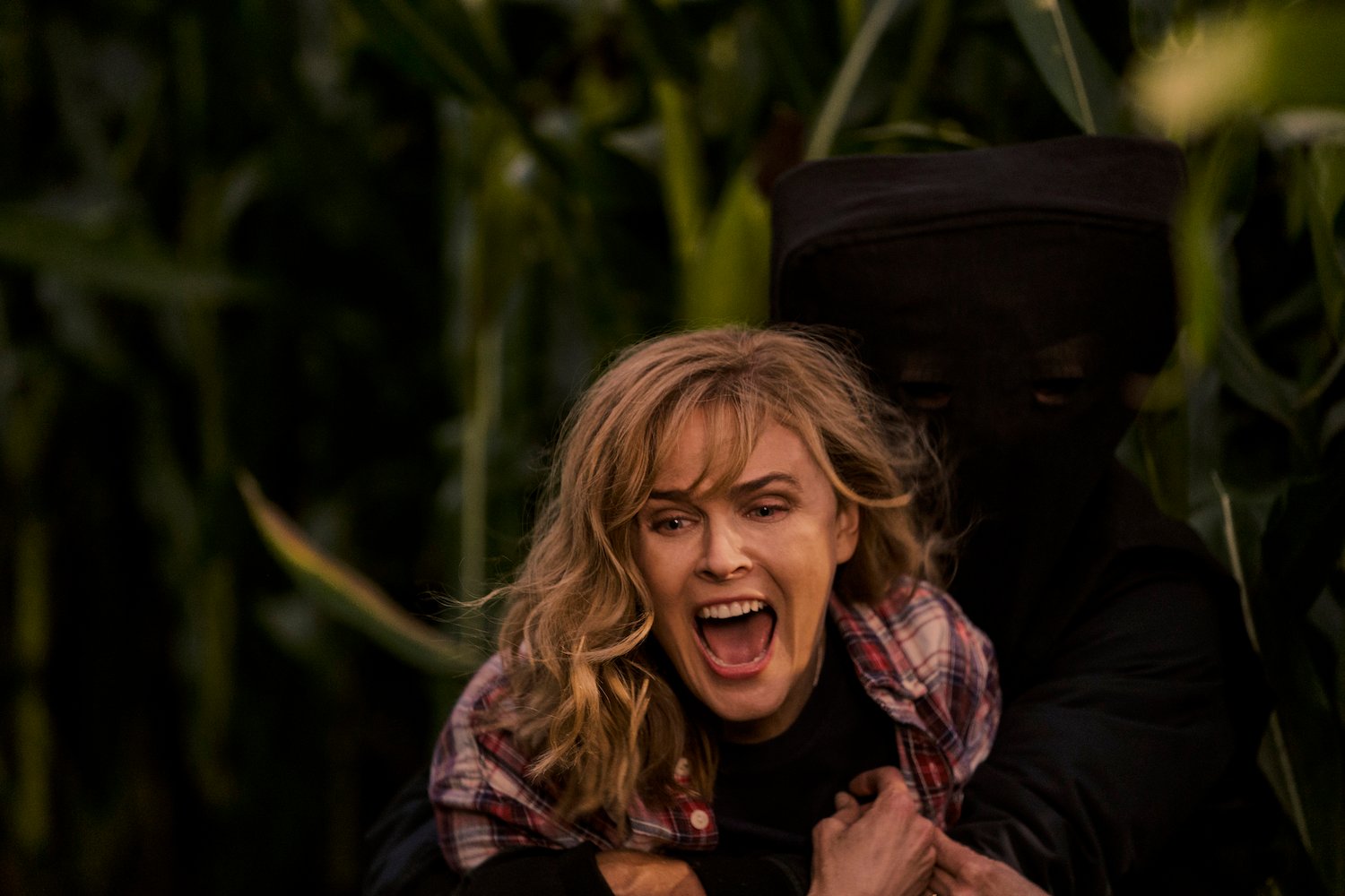 Emily Deschanel, screaming in a corn field, in a production still. Here's the 'Devil in Ohio' ending explained.