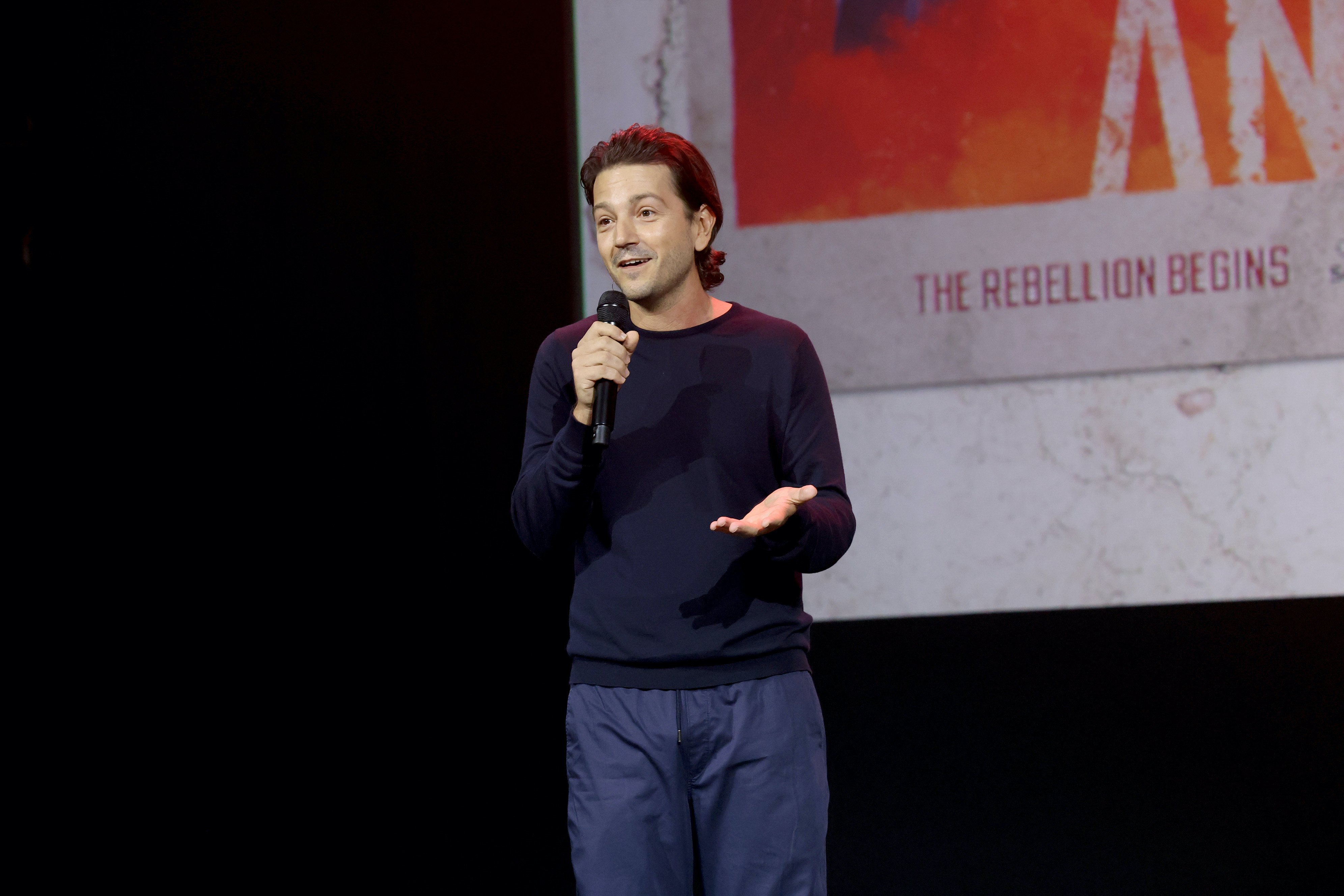 Diego Luna speaks onstage at the D23 Expo for Andor