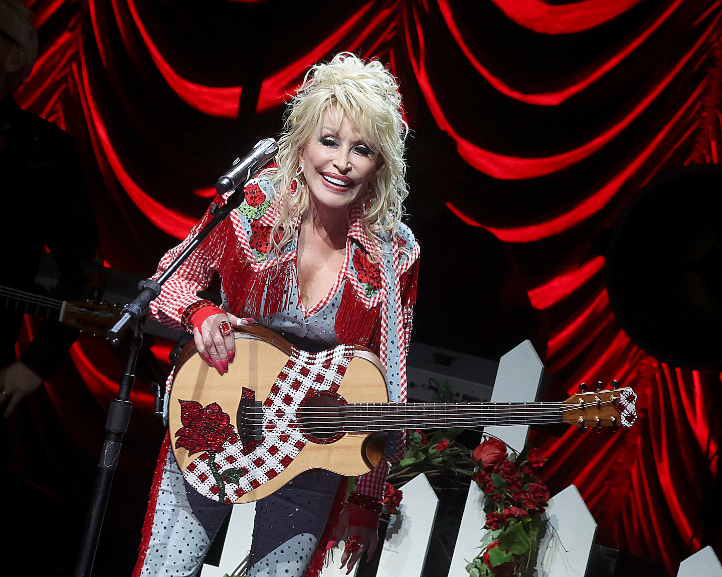 Dolly Parton performs on stage at ACL Live during Blockchain Creative Labs’ Dollyverse event