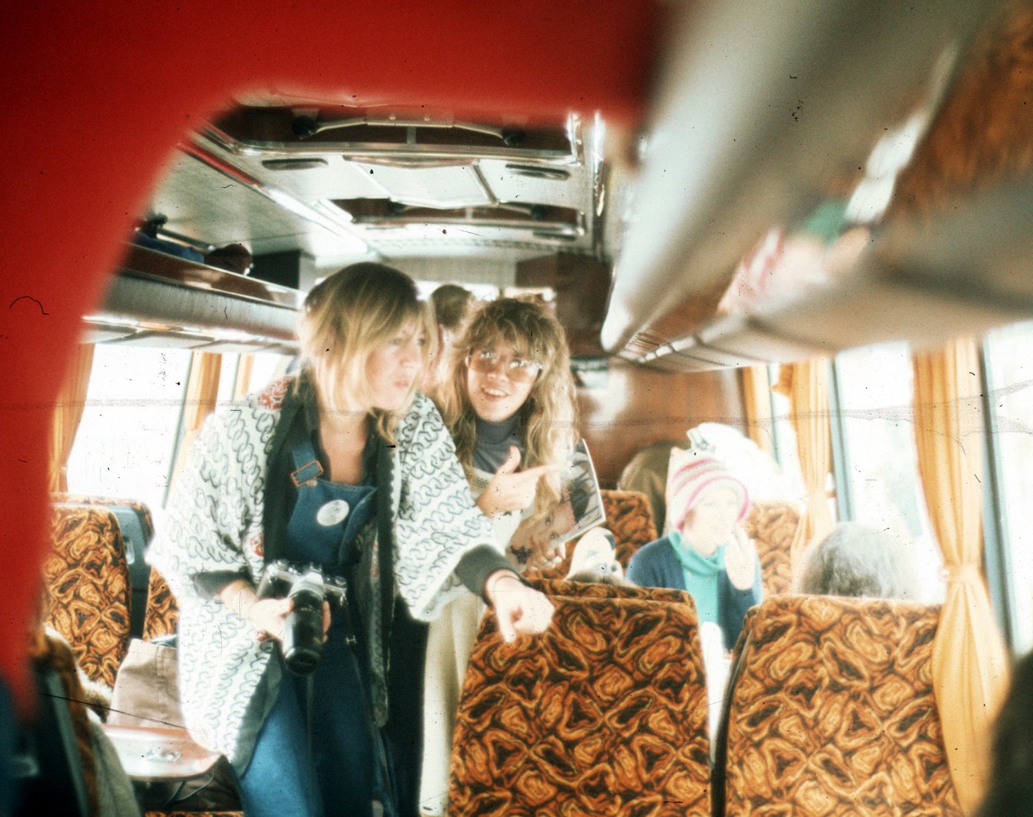 Christine McVie and Stevie Nicks of the rock group Fleetwood Mac on the bus in circa 1976