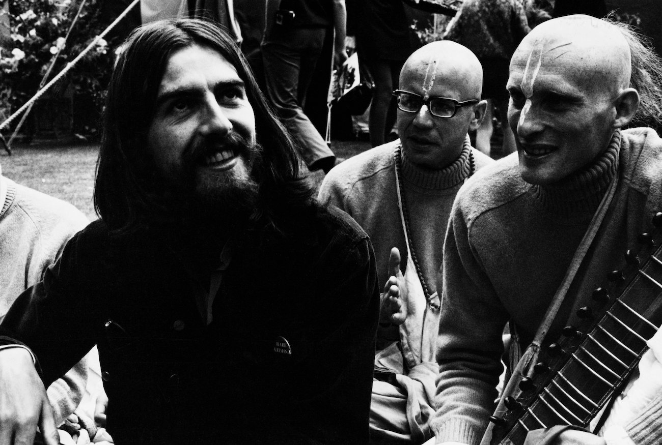 George Harrison with members of the Hare Krishna Temple in 1970.