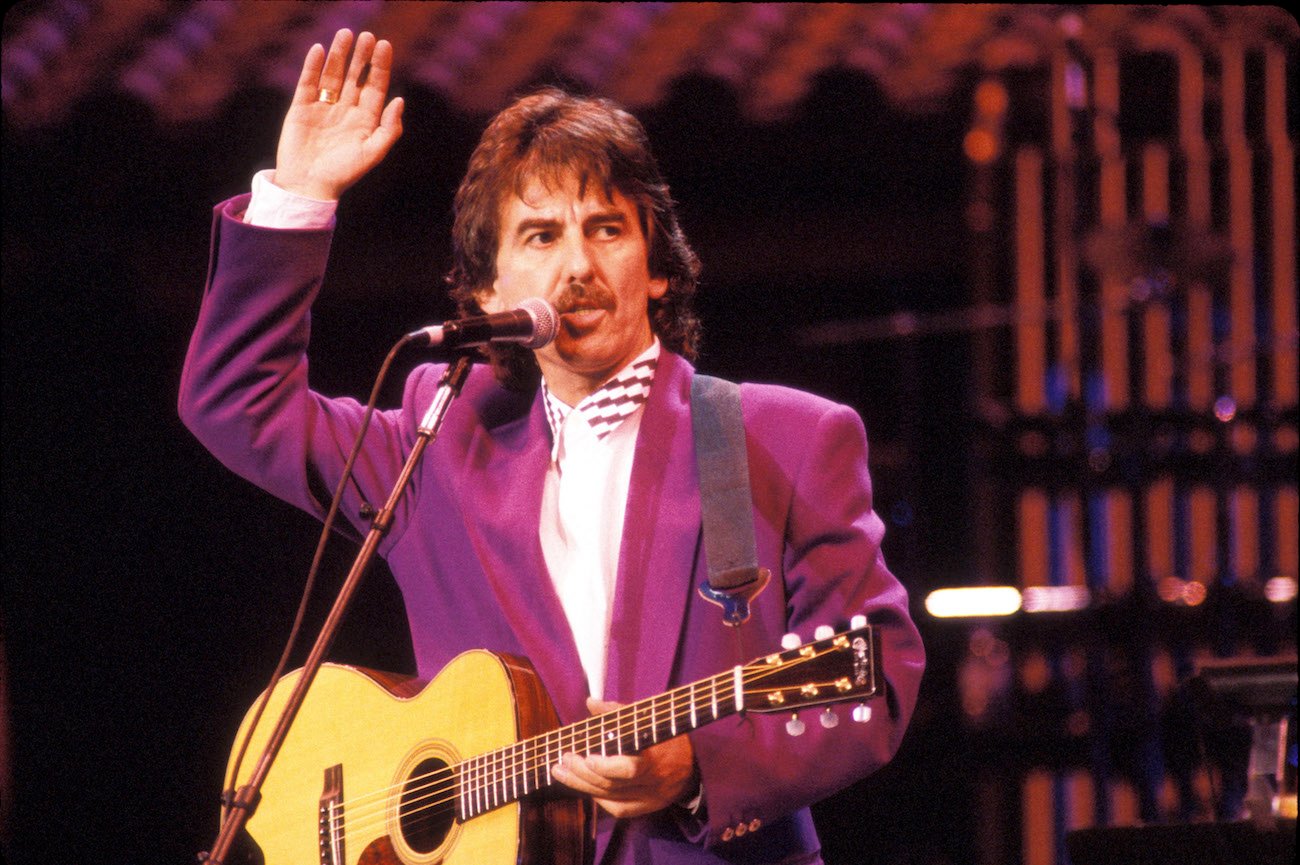 George Harrison performing at the 30th anniversary of Bob Dylan concert in 1992.
