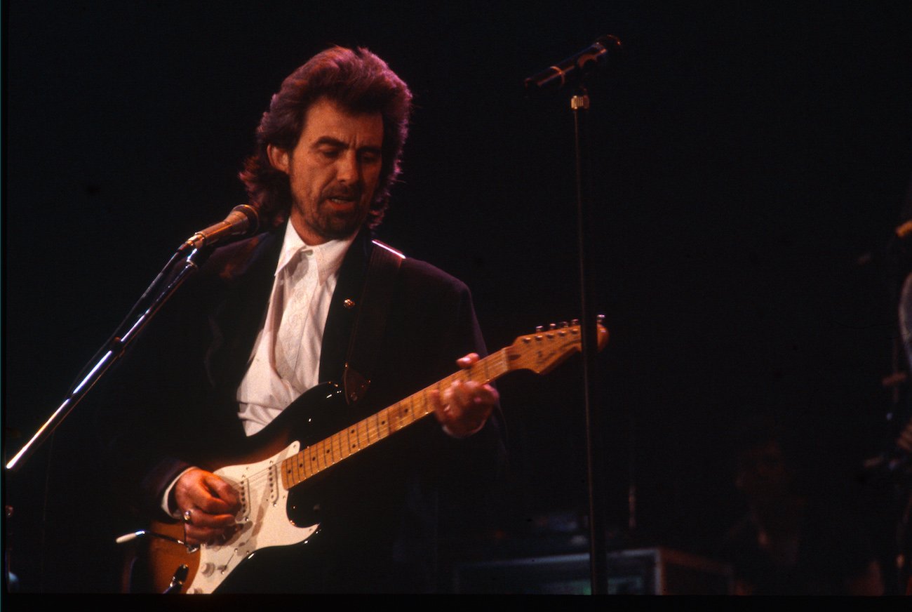 George Harrison performing at the Prince's Trust Concert in 1987.