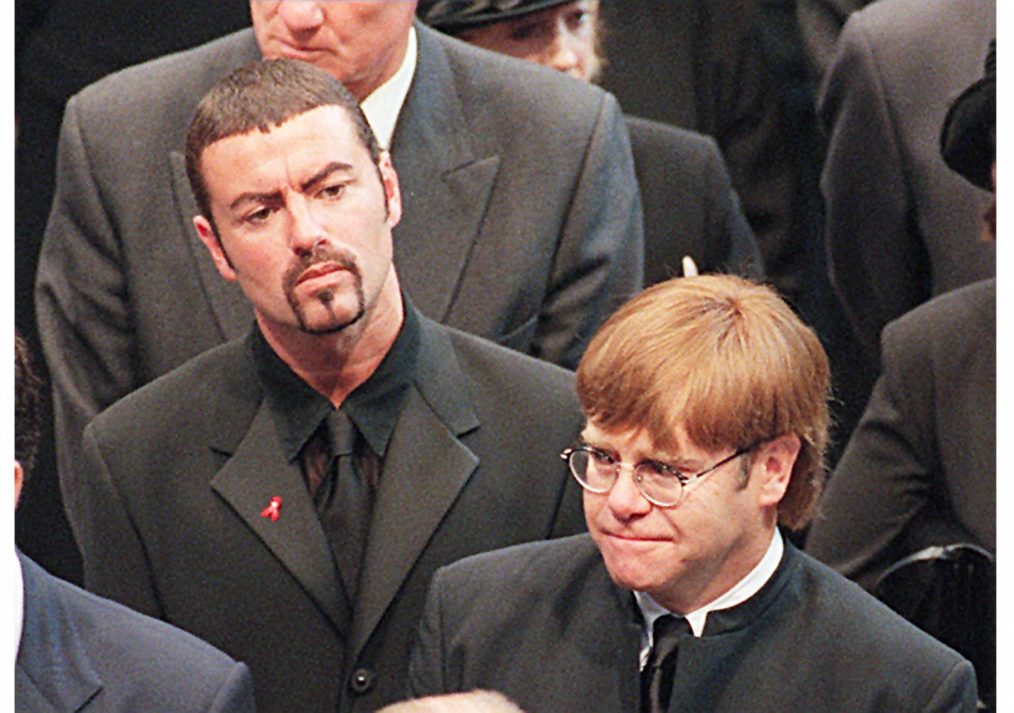 George Michael and Elton John at Westminster Abbey for Princess Diana's funeral