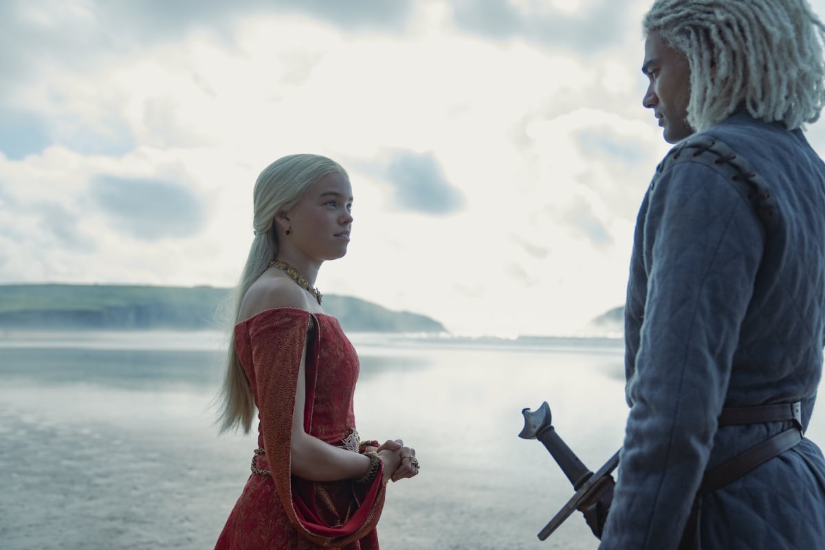 Rhaenyra and Laenor stand by the ocean in House of the Dragon Episode 5. 