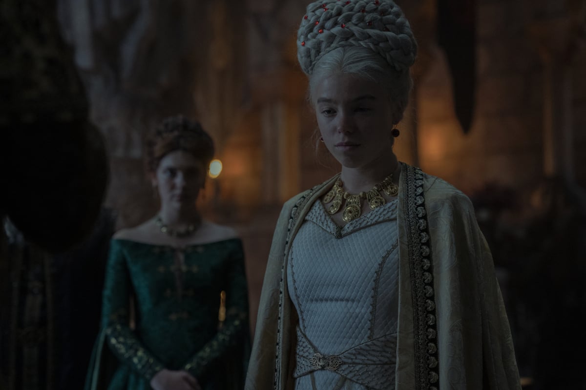 House of the Dragon stars Milly Alcock and Emily Carey in an image of the wedding in season 5