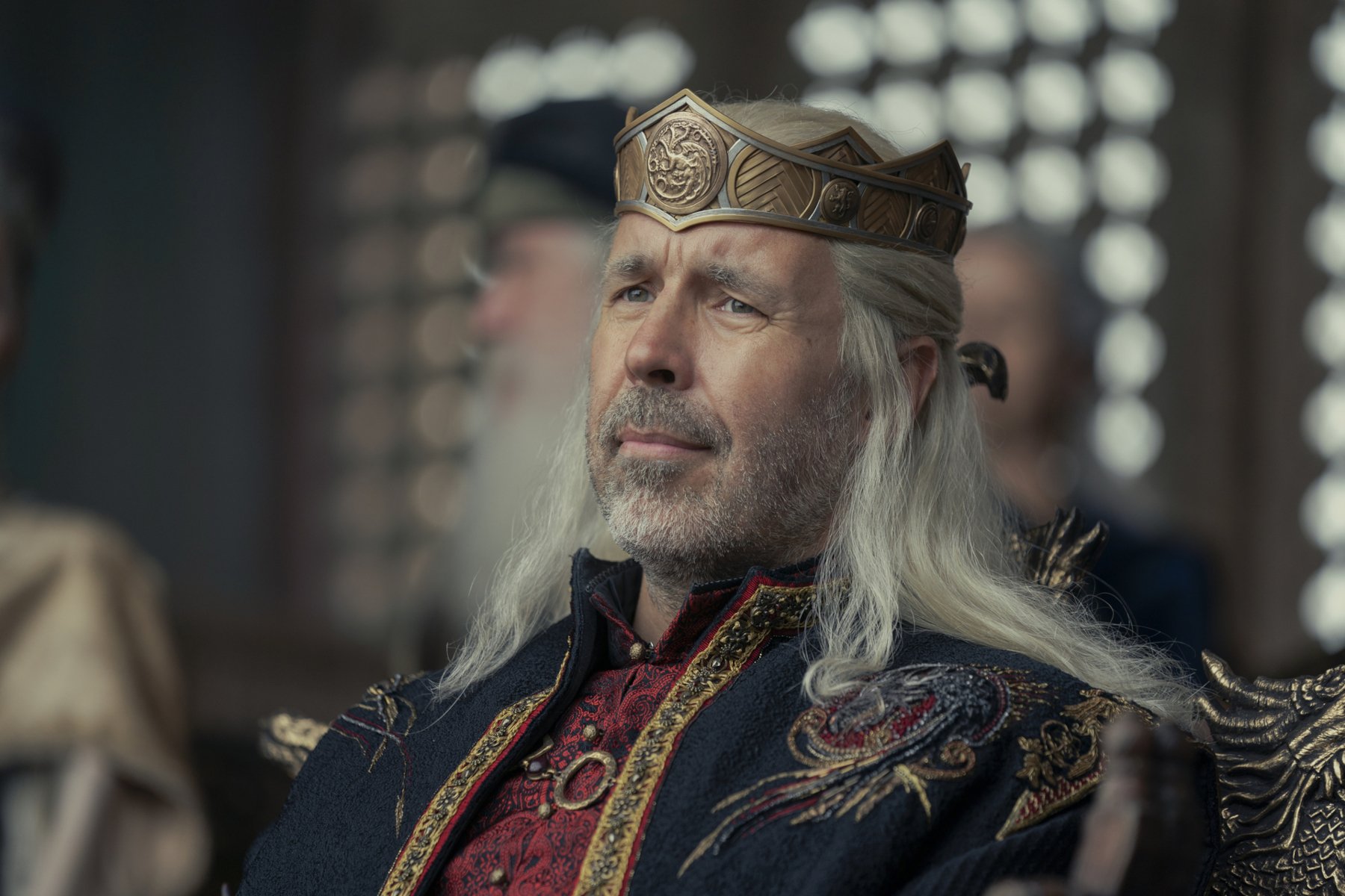 Paddy Considine as King Viserys in 'House of the Dragon,' which has repeatedly highlighted his illness. In the image, he's wearing his crown and looking at something off-screen.