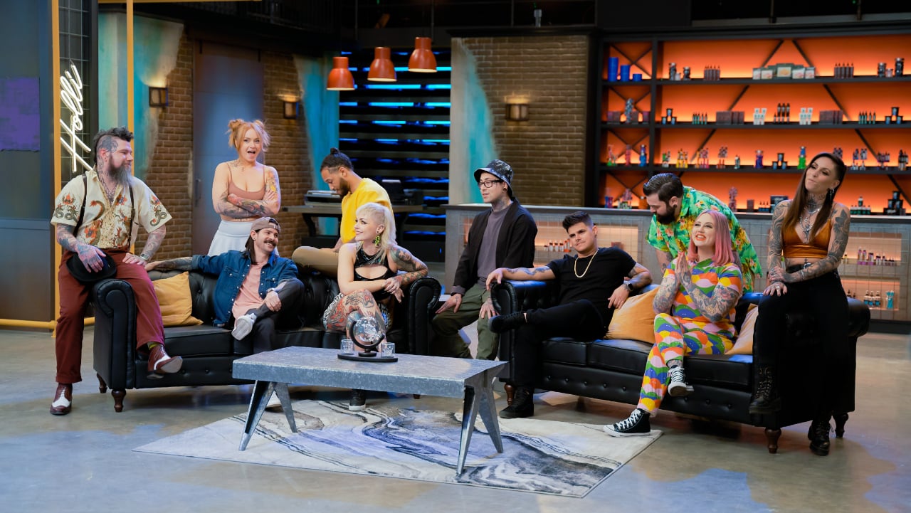 'Ink Master' Season 14 contestants Creepy Jason, Deanna Smith, Gian Karle, Chris Shockley, Holli Marie, Bob Jones, Hiram Casas, Pon, Katie McGowan and Angel Rose sitting next to each other