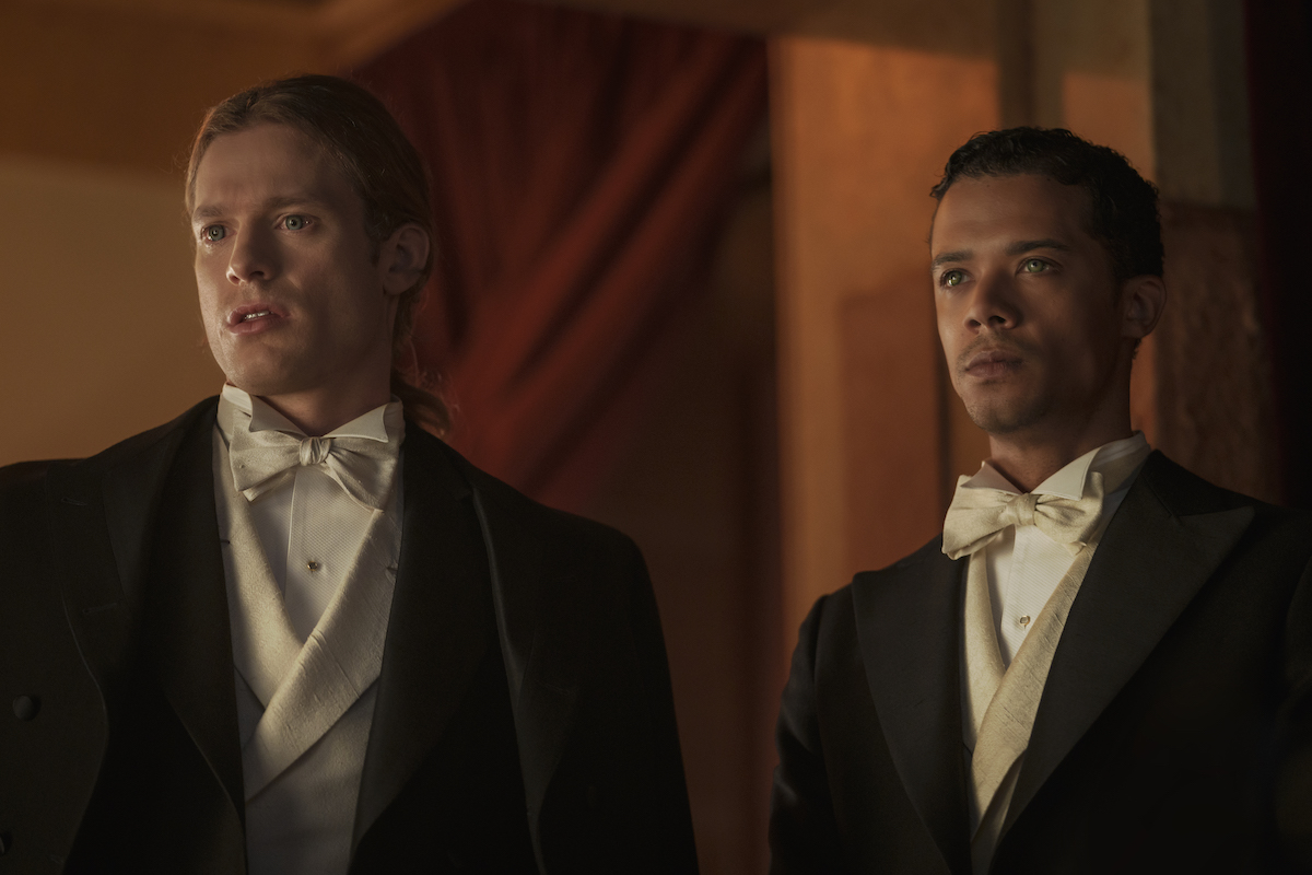'Interview with the Vampire': Lestat (Sam Reid) and Louis (Jacob Anderson) stand together wearing suits
