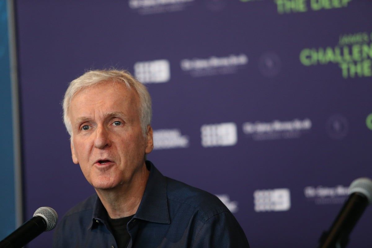 James Cameron speaking at an exhibition.